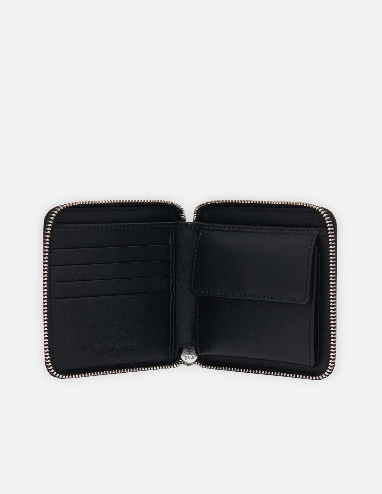 MAISON KITSUNÉ <br>TRICOLOR FOX SQUARE ZIPPED WALLET BLACK
