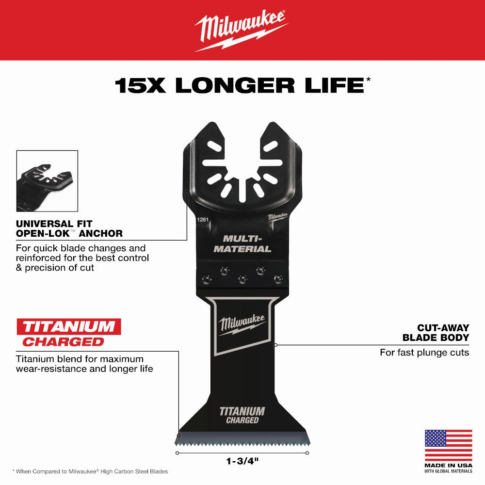 Milwaukee 49-25-1263 - OPEN-LOK™ 1-3/4" TITANIUM CHARGED™ Bi-Metal Multi-Material Multi-Tool Blades 3PK