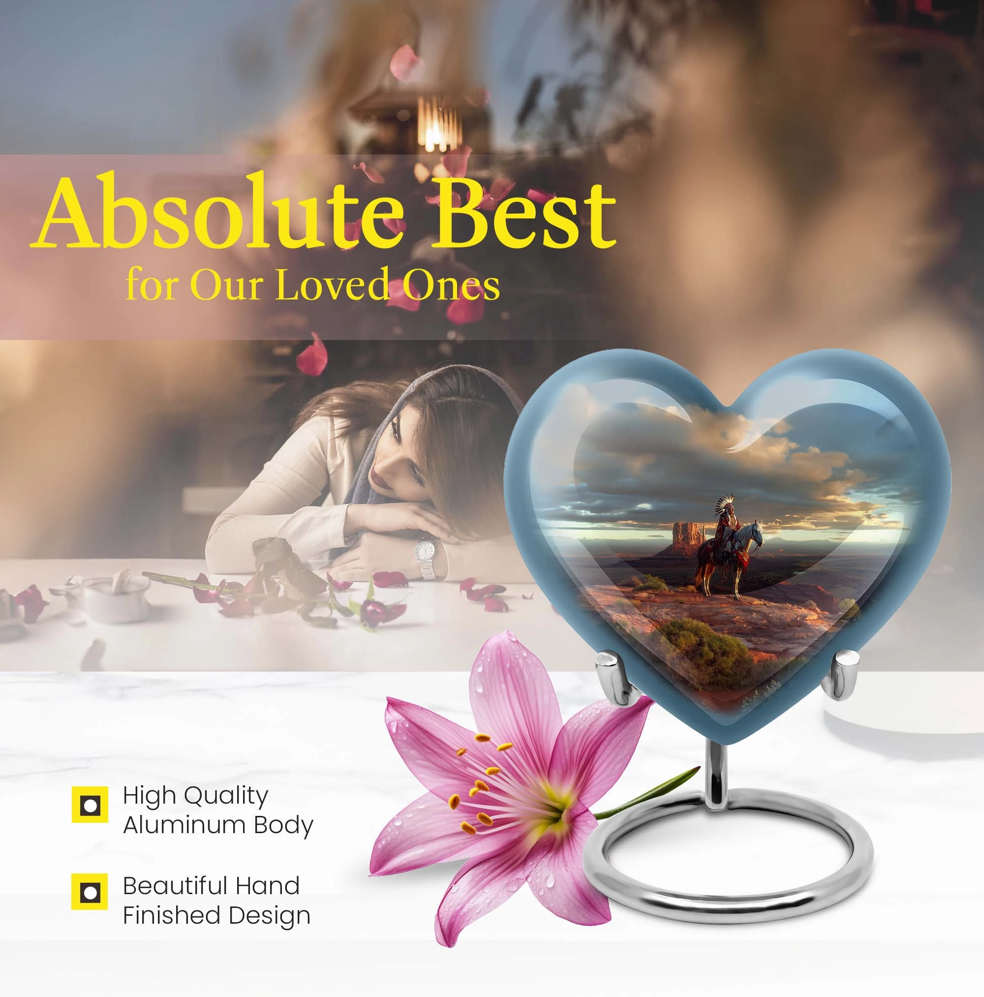 Native American Heart-Shape Funeral Cremation Urn for Men