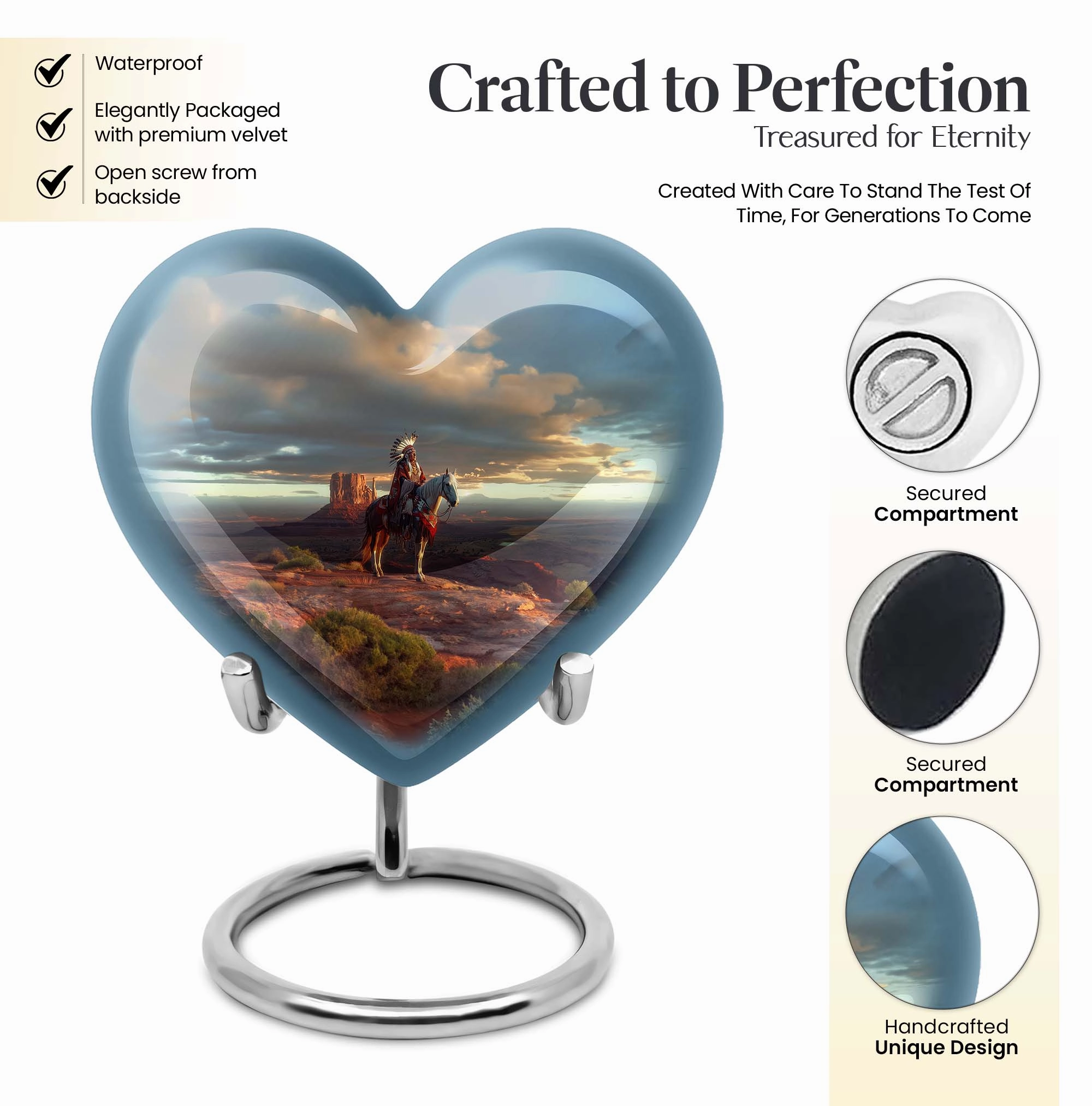 Native American Heart-Shape Funeral Cremation Urn for Men