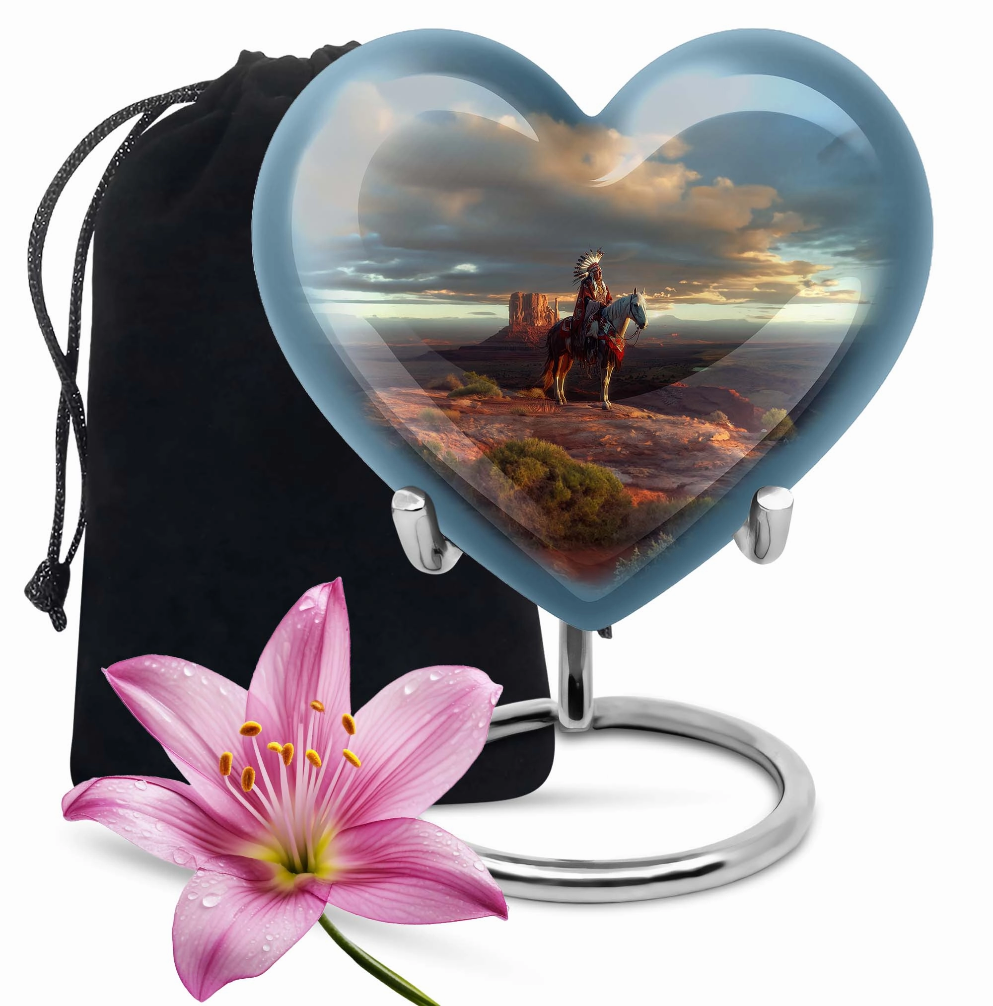 Native American Heart-Shape Funeral Cremation Urn for Men