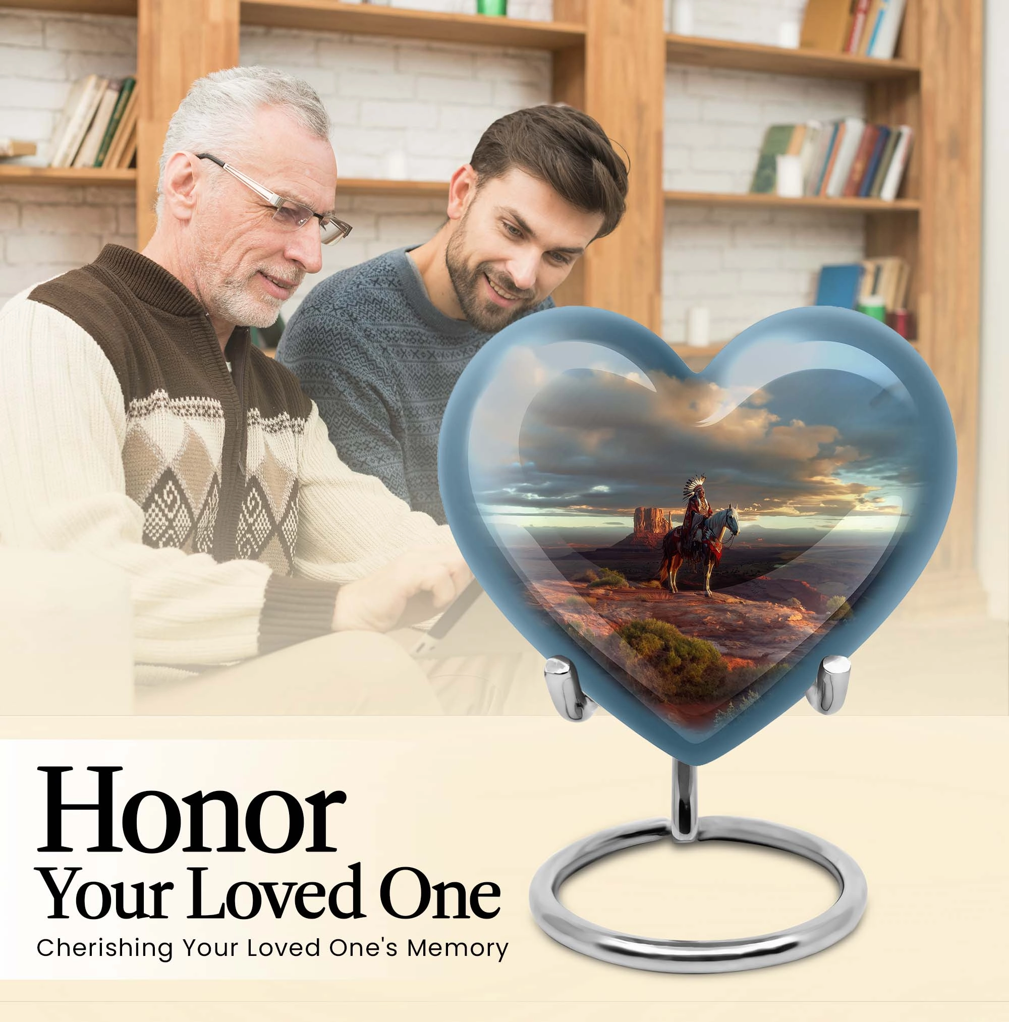 Native American Heart-Shape Funeral Cremation Urn for Men