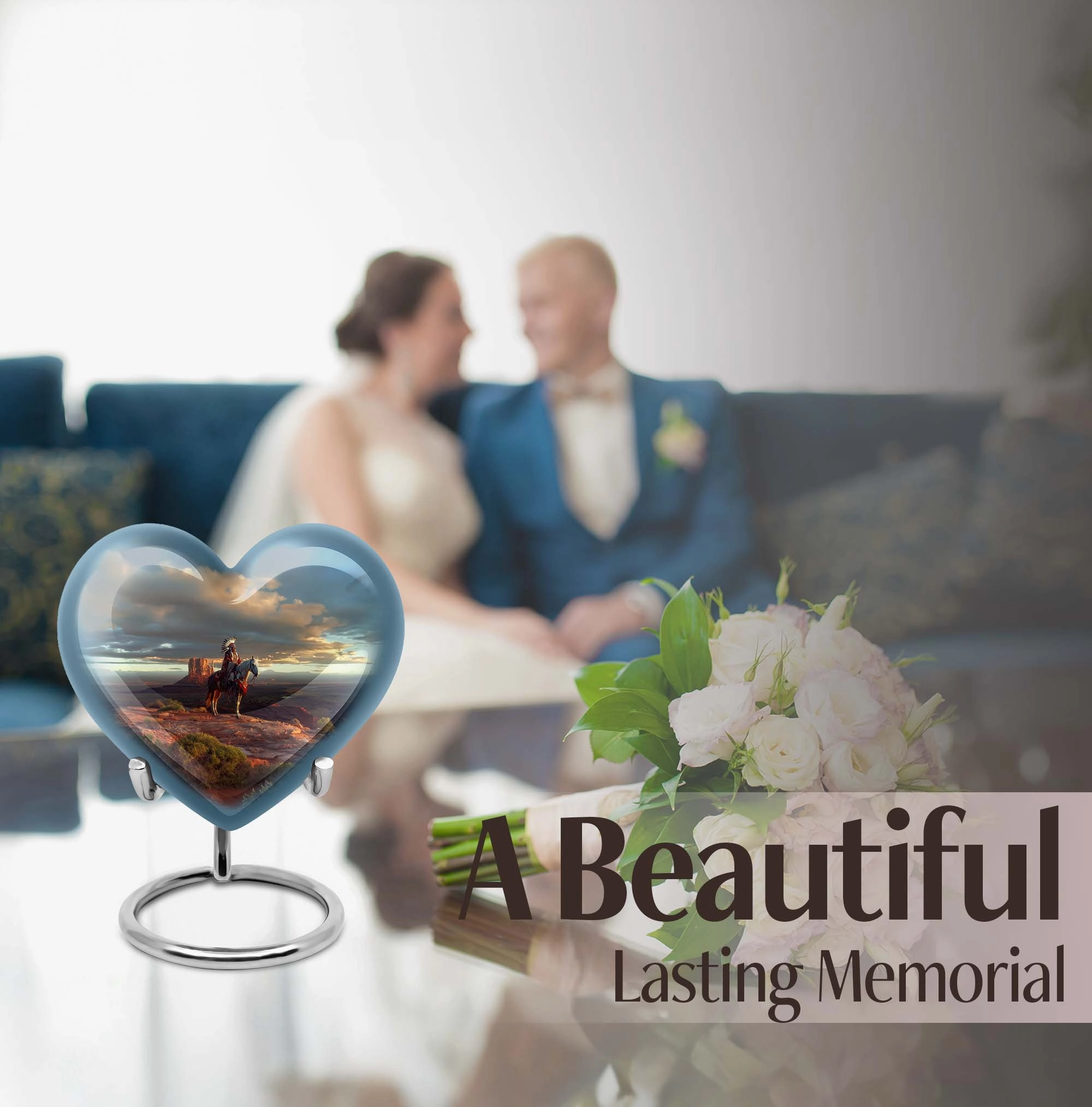 Native American Heart-Shape Funeral Cremation Urn for Men