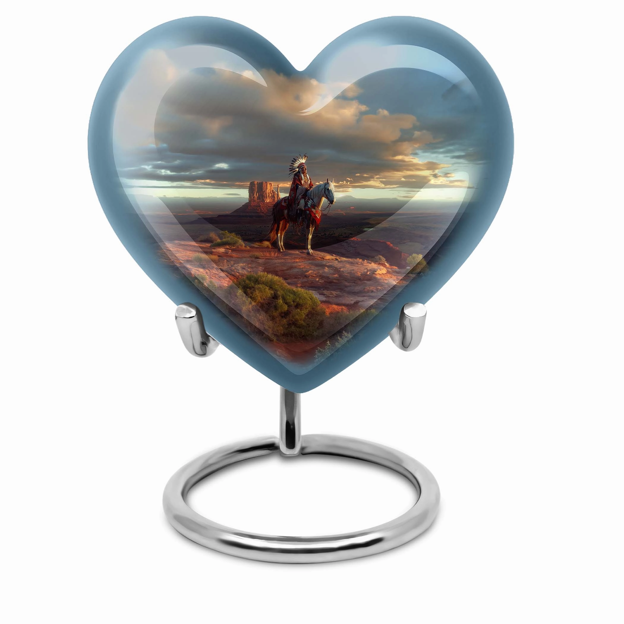 Native American Heart-Shape Funeral Cremation Urn for Men
