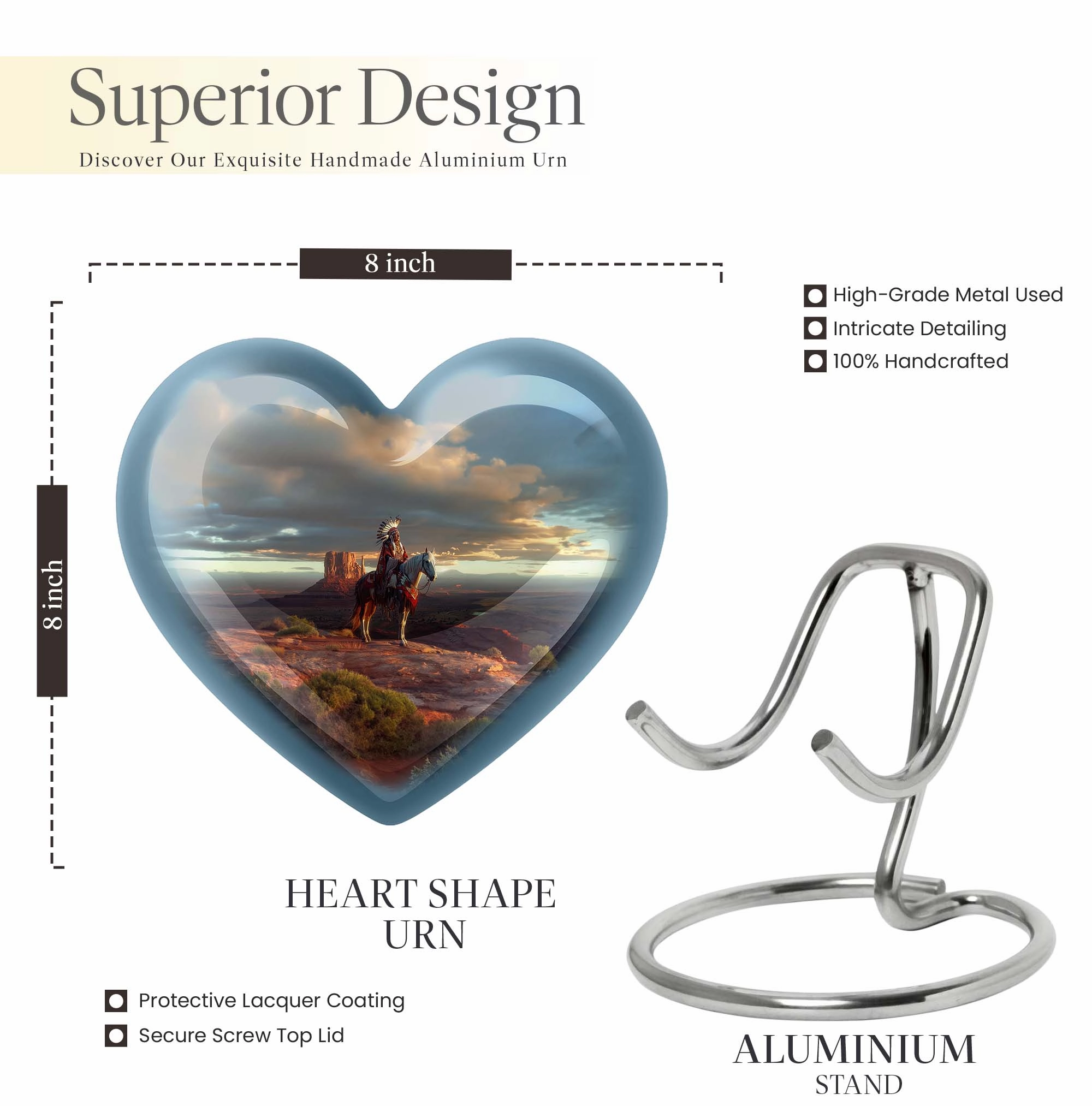 Native American Heart-Shape Funeral Cremation Urn for Men