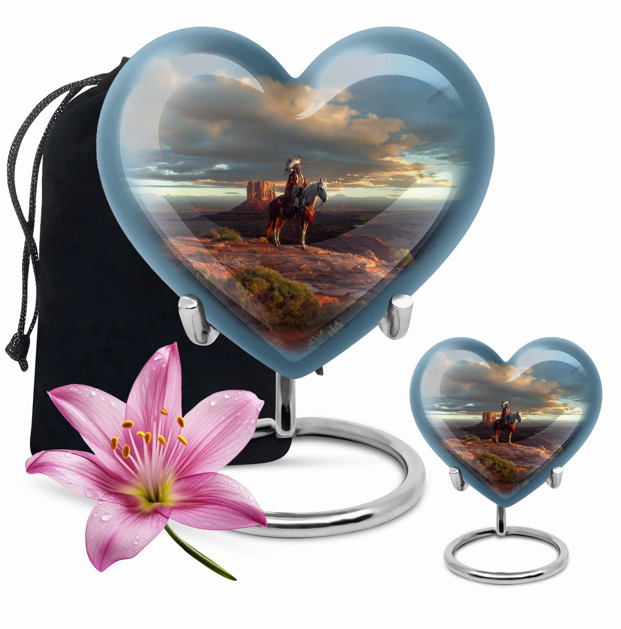 Native American Heart-Shape Funeral Cremation Urn for Men