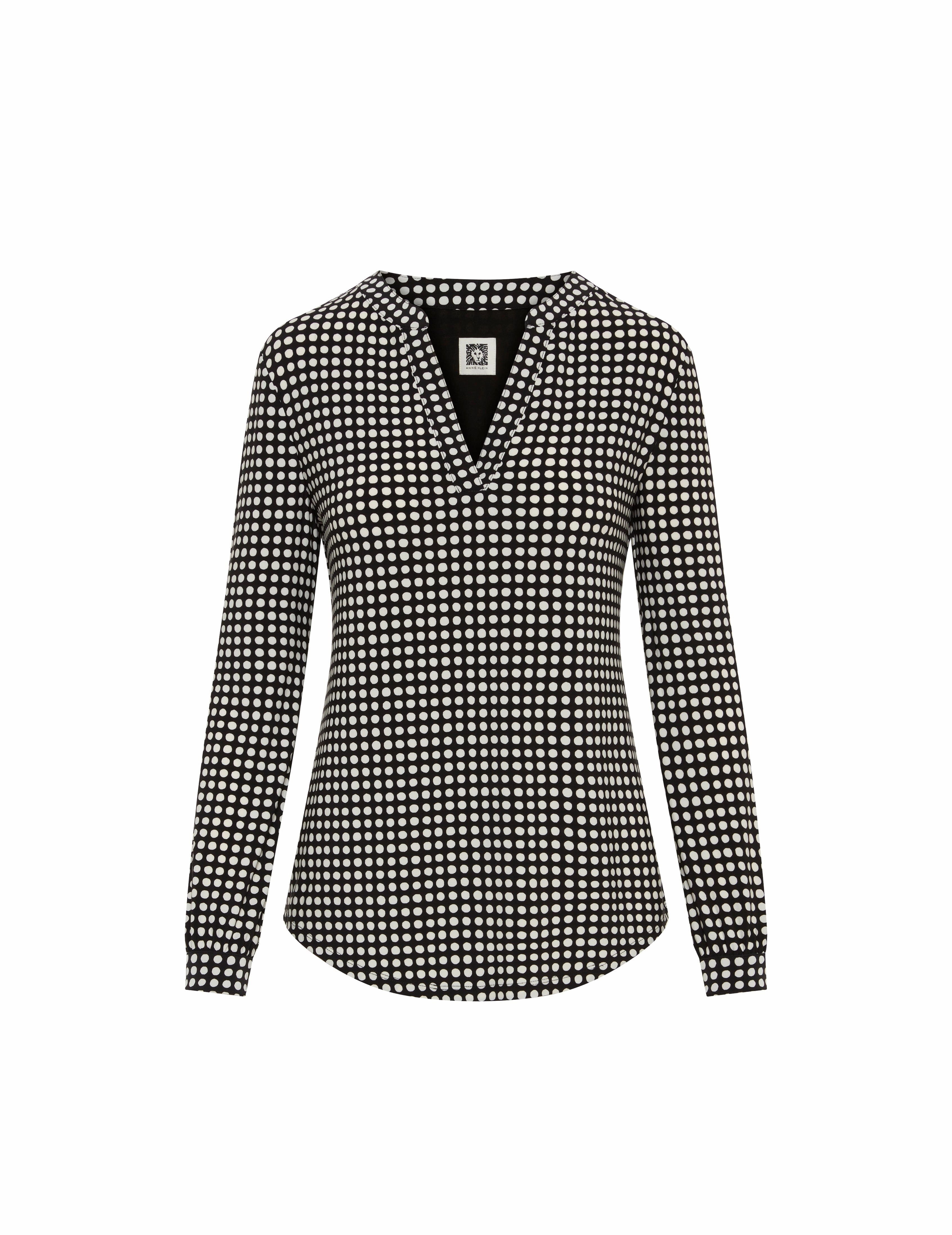 Pearly Dot Long Sleeve Split Neck Blouse- Sale