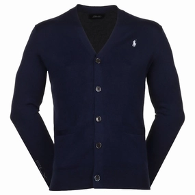 Ralph Lauren Cotton Coolmax V-Neck Golf Cardigan Refined Navy - FW24 Men