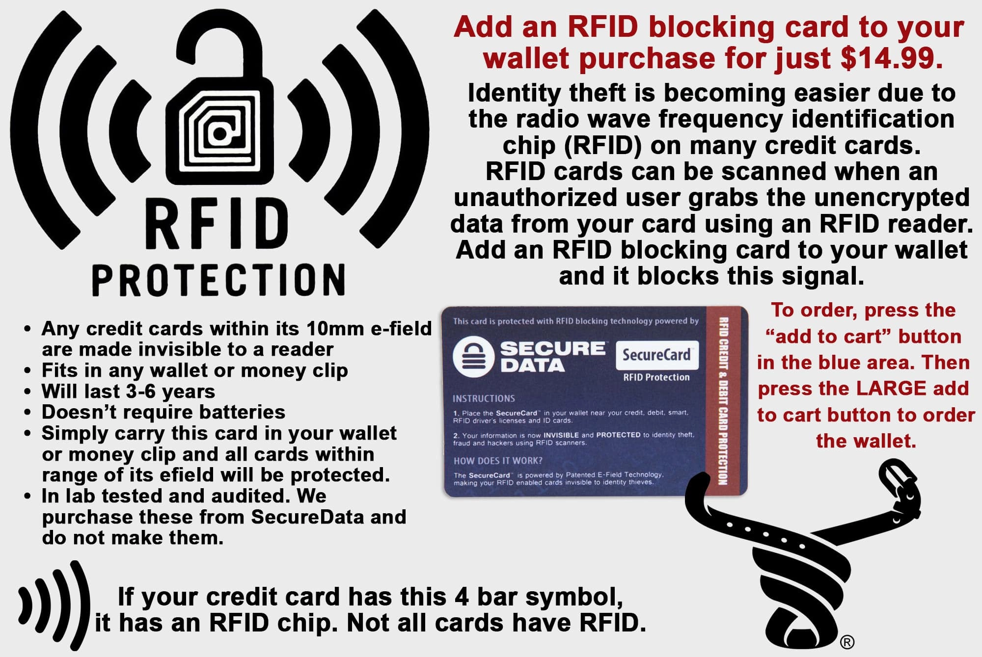 RFID Blocking Card (Insert into your wallet purchase to protect your cards from scanners)