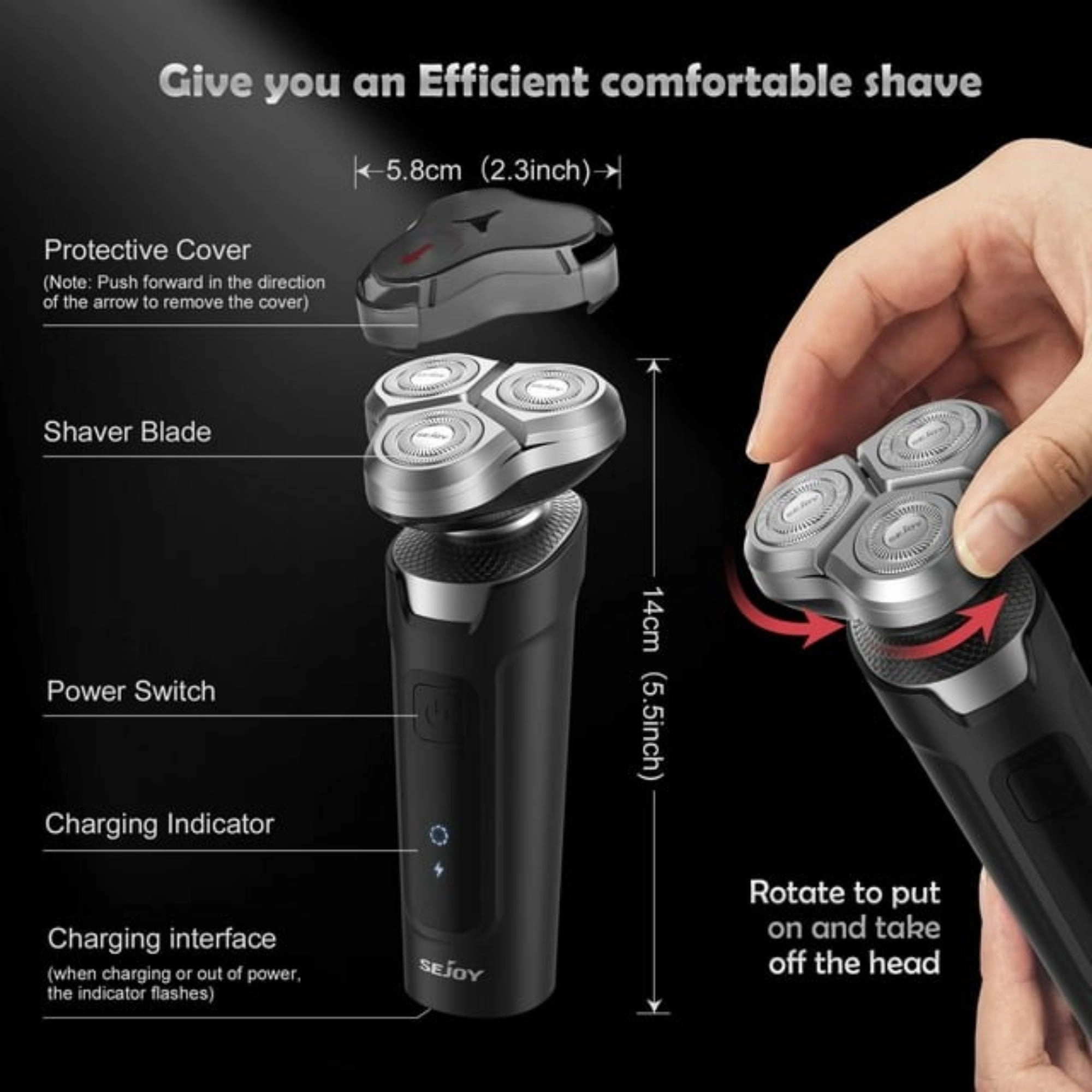 Sejoy TXD-X2 Men's 3D Electric Razor Shaver, IPX7 Waterproof Cordless Rechargeable