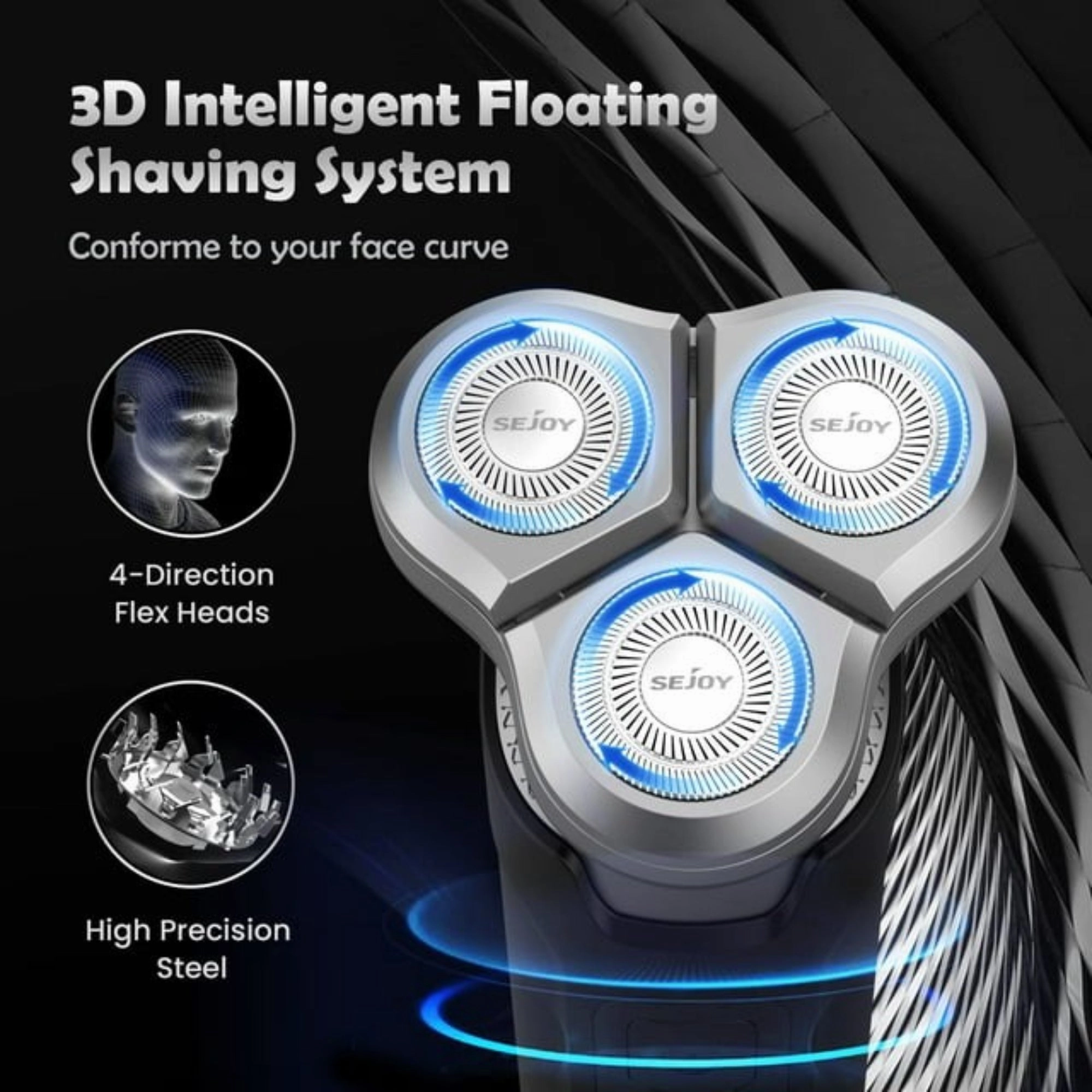 Sejoy TXD-X2 Men's 3D Electric Razor Shaver, IPX7 Waterproof Cordless Rechargeable