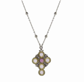 Symbols Of Faith Pewter Cross Chain Light & Dk Purple Round Crystals Pendant Necklace 16"   3" Extender