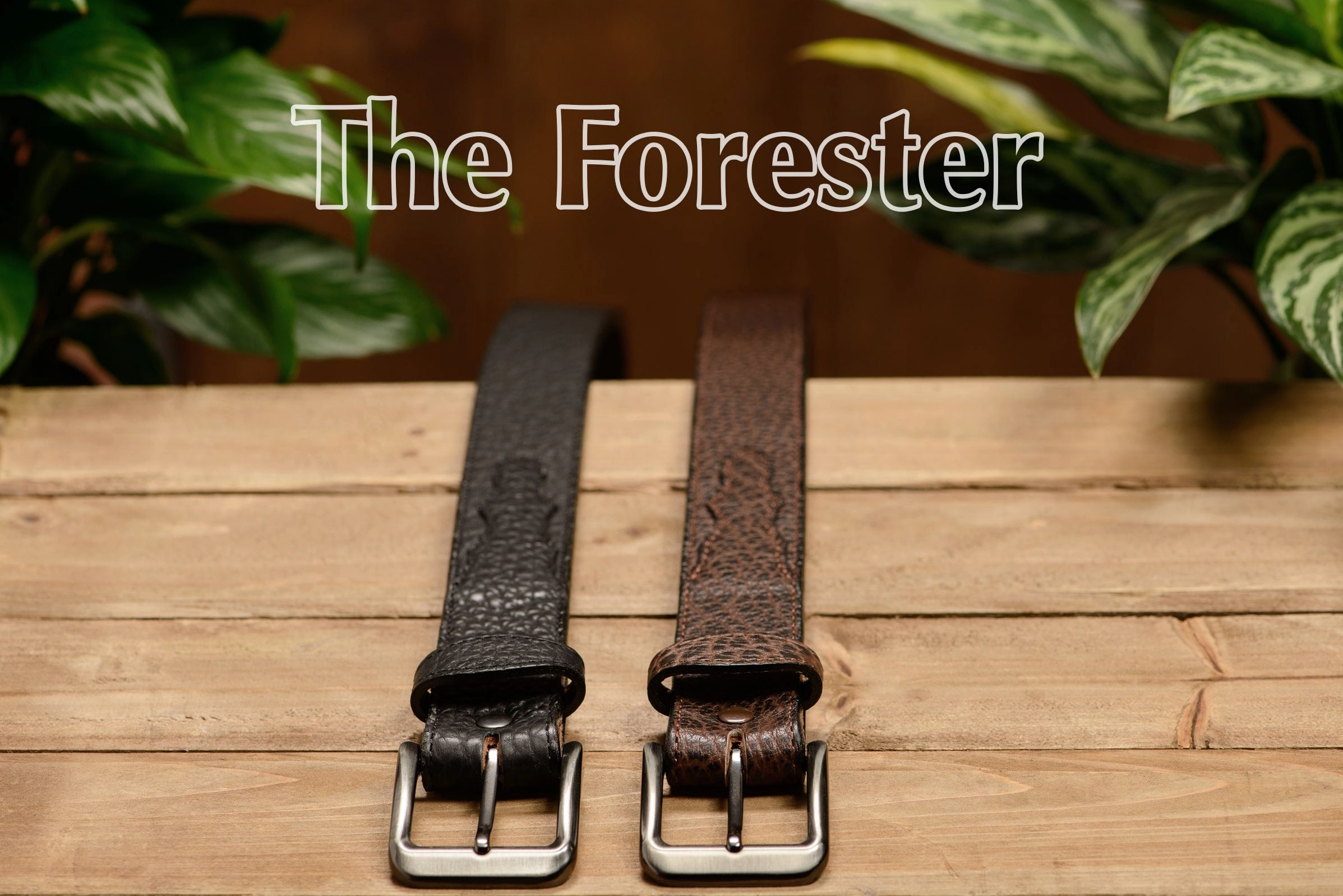 The Forester: Men's Black Stitched American Bison With Scalloped Ends Leather Belt 1.50"