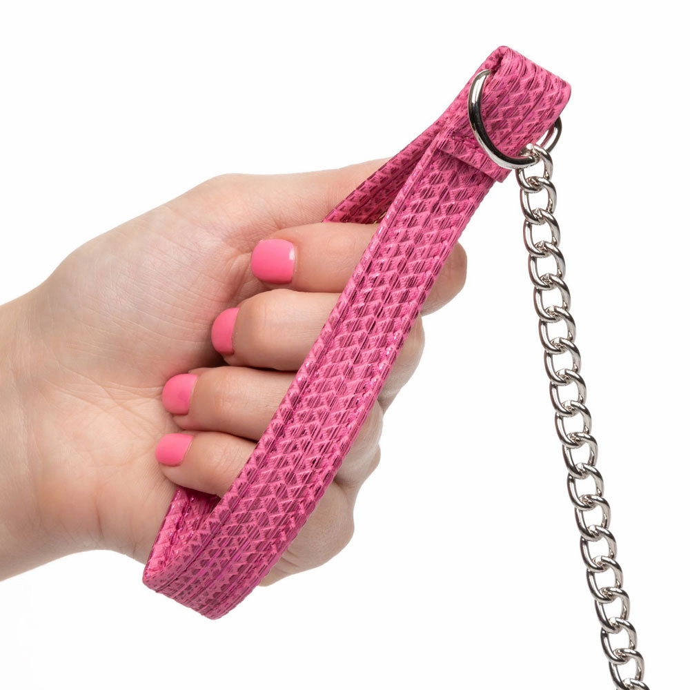 Tickle Me Pink  Glitter Collar With Leash