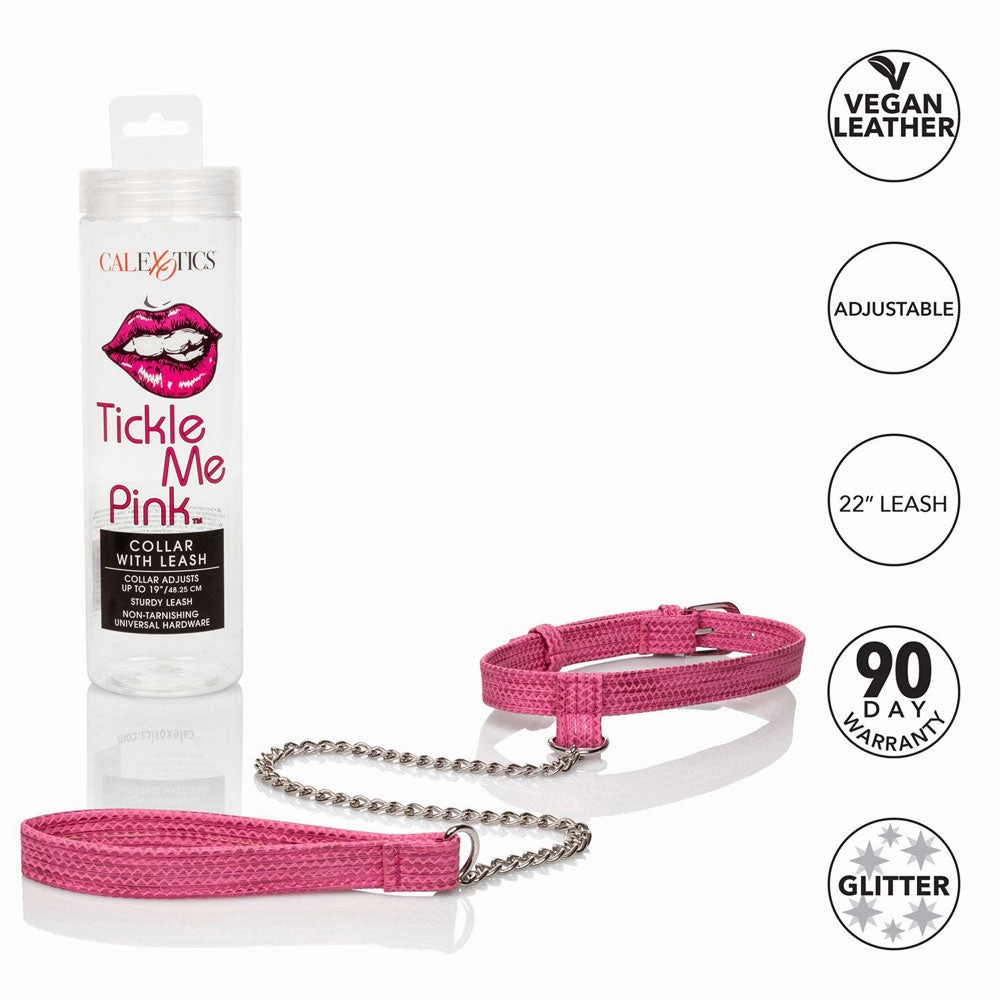 Tickle Me Pink  Glitter Collar With Leash