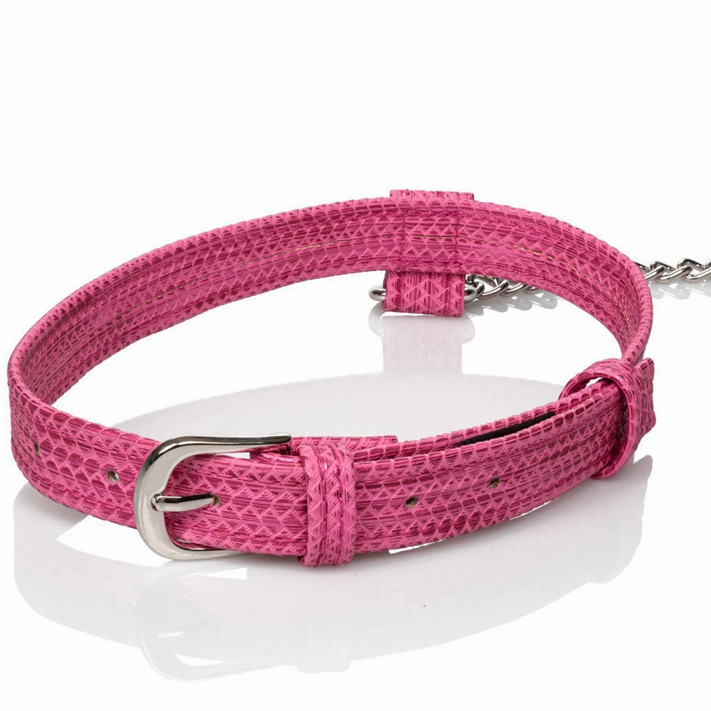 Tickle Me Pink  Glitter Collar With Leash
