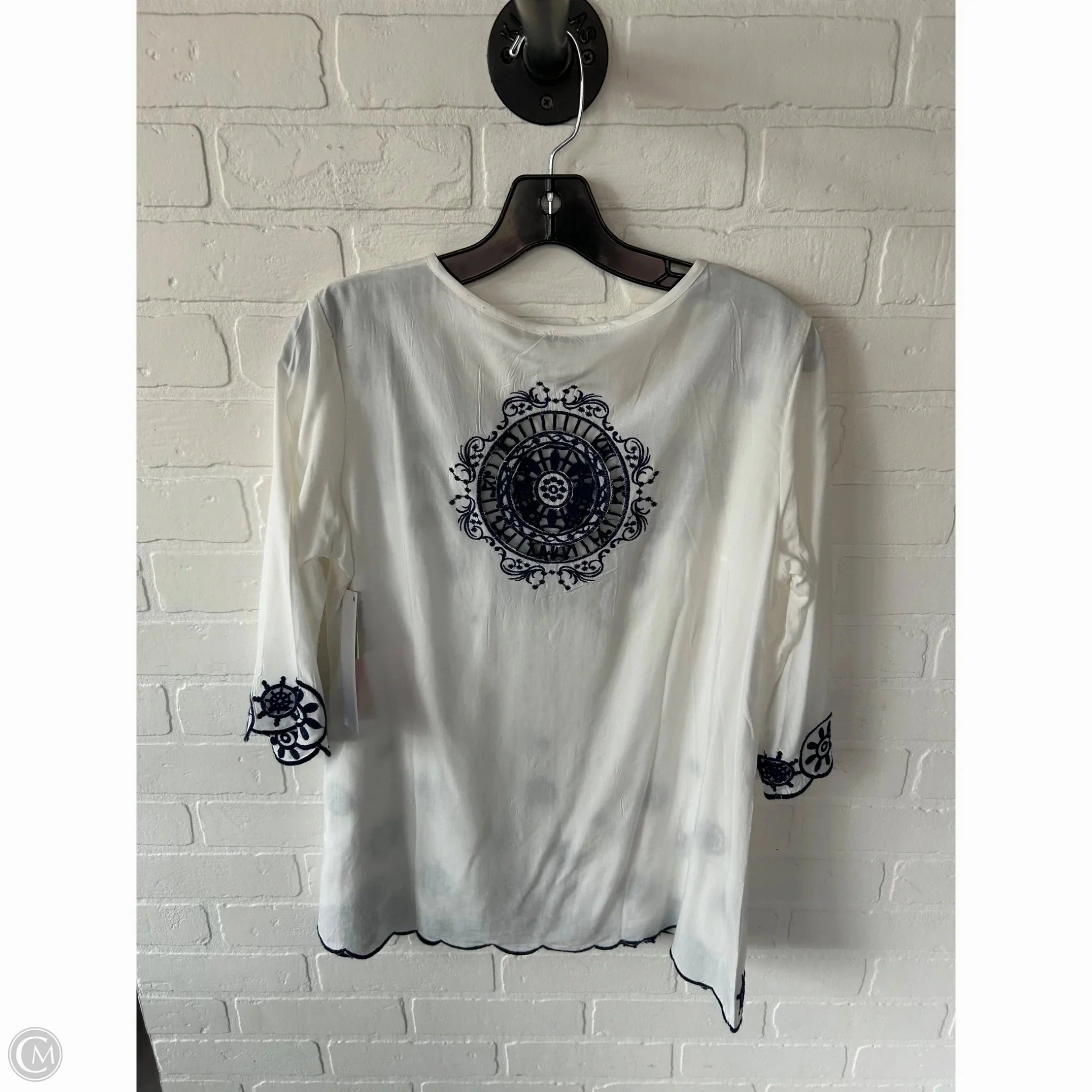 Top 3/4 Sleeve By Solitaire In Blue & White, Size: S