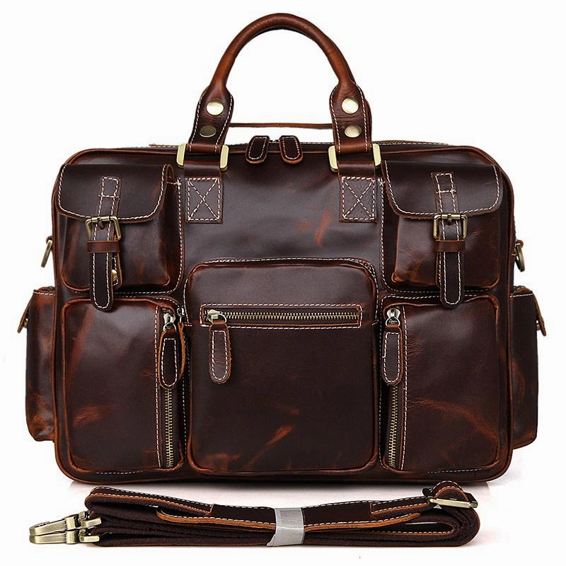 TucciPolo 7028C Fashion Style Rare Cow Leather Men's Briefcase Laptop Bag