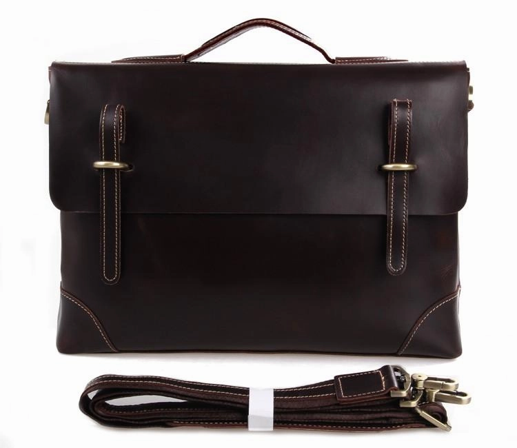 TucciPolo 7228Q Dark Brown Rare Genuine Cow Leather Men's Briefcase Laptop Messenger Handbag