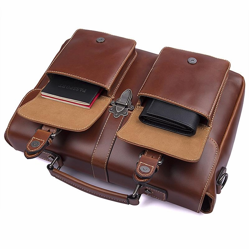 TucciPolo 7376B Mens Genuine Vintage Cow Leather Briefcase Laptop Shoulder Bag