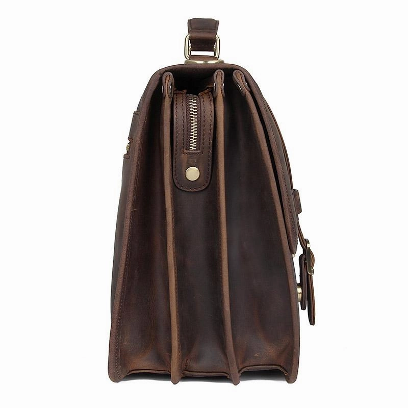 TucciPolo 7397R Mens Dark Brown Messenger Leather Laptop Briefcase Bag