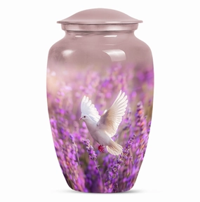 White Dove Memorial Urn on Purple Canvas for Majestic Women