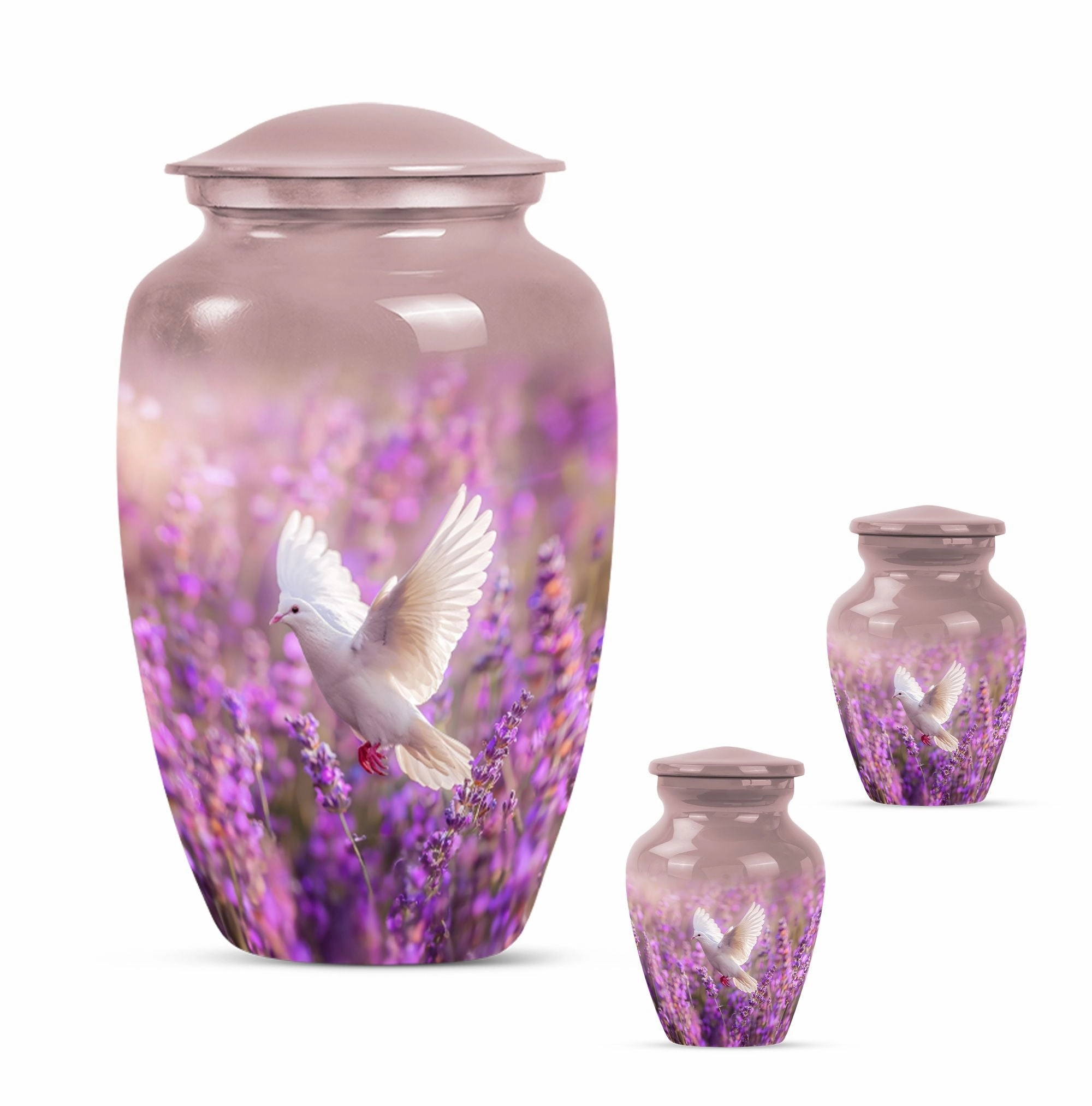 White Dove Memorial Urn on Purple Canvas for Majestic Women