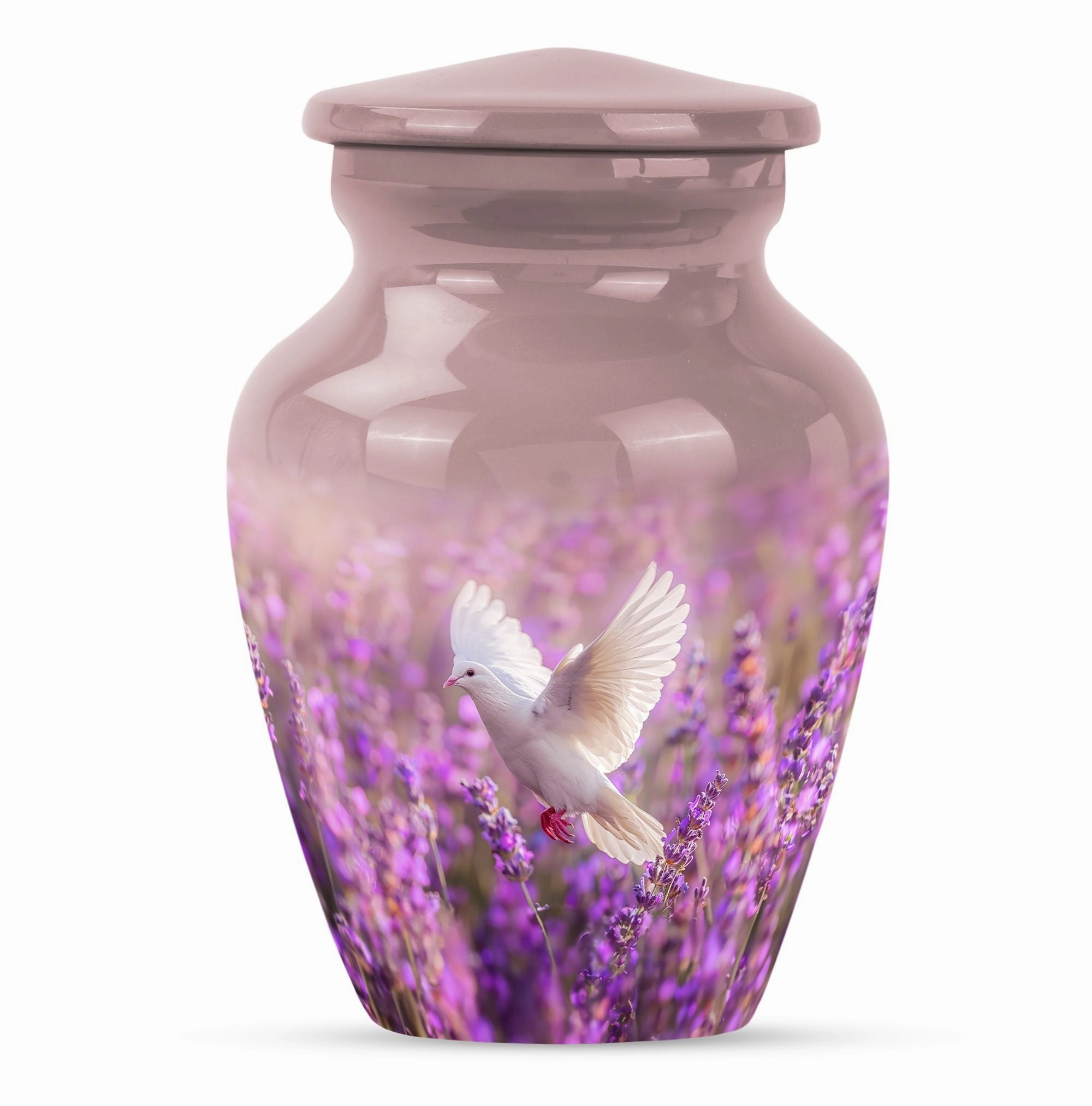 White Dove Memorial Urn on Purple Canvas for Majestic Women