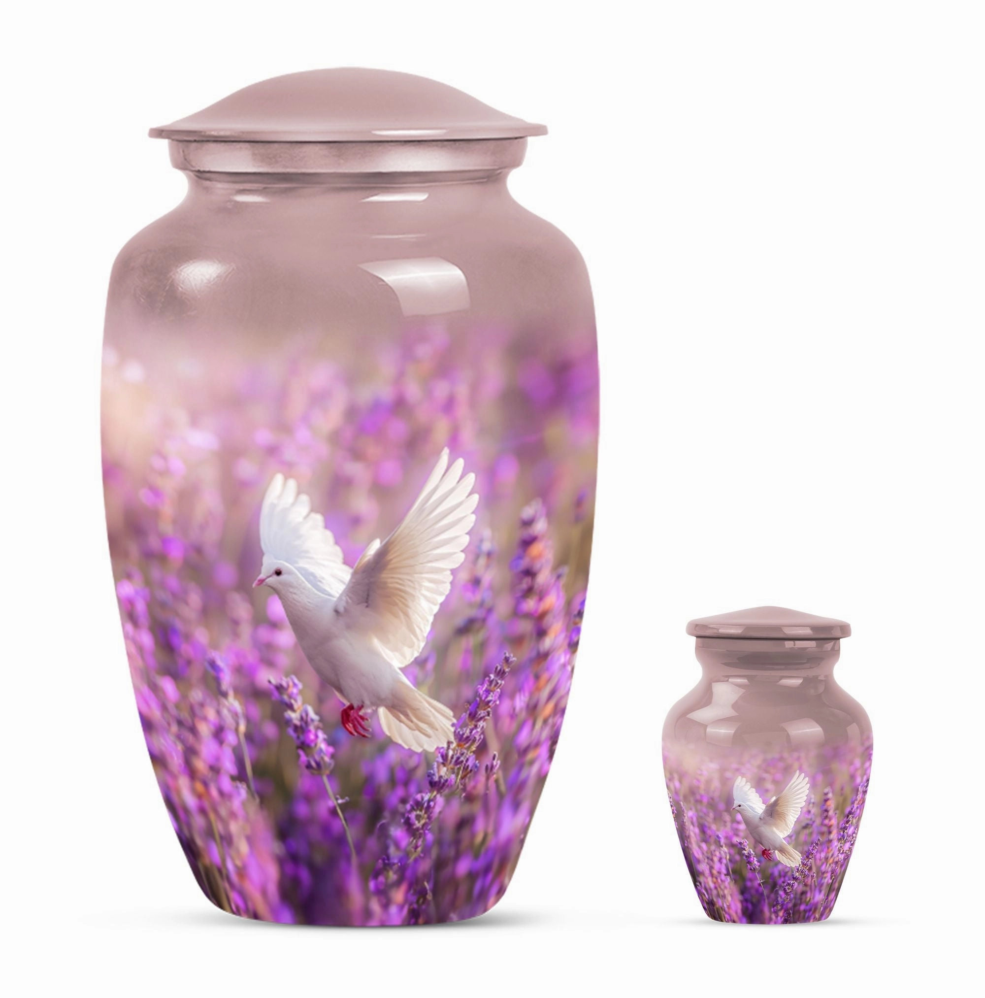 White Dove Memorial Urn on Purple Canvas for Majestic Women