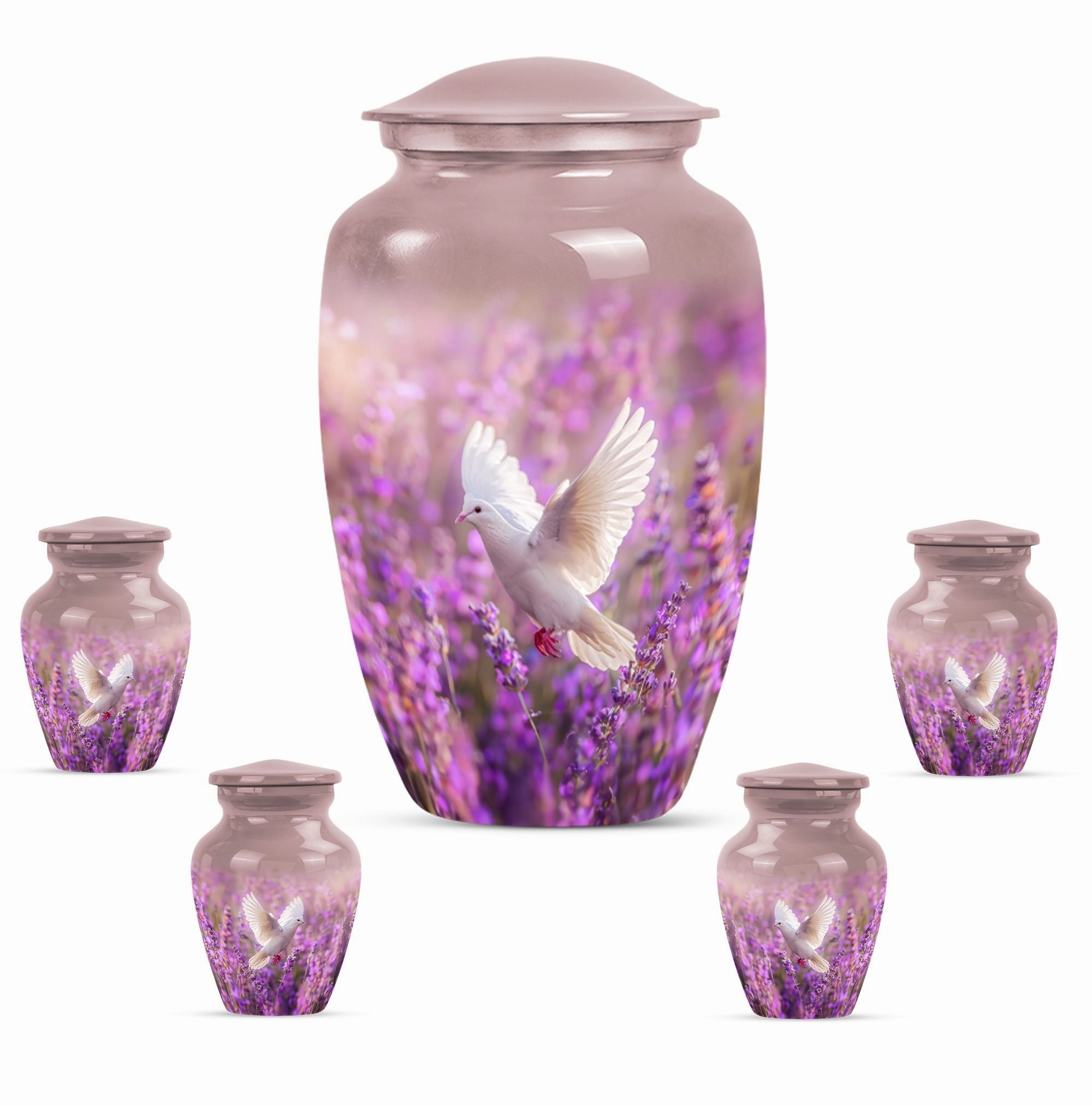White Dove Memorial Urn on Purple Canvas for Majestic Women