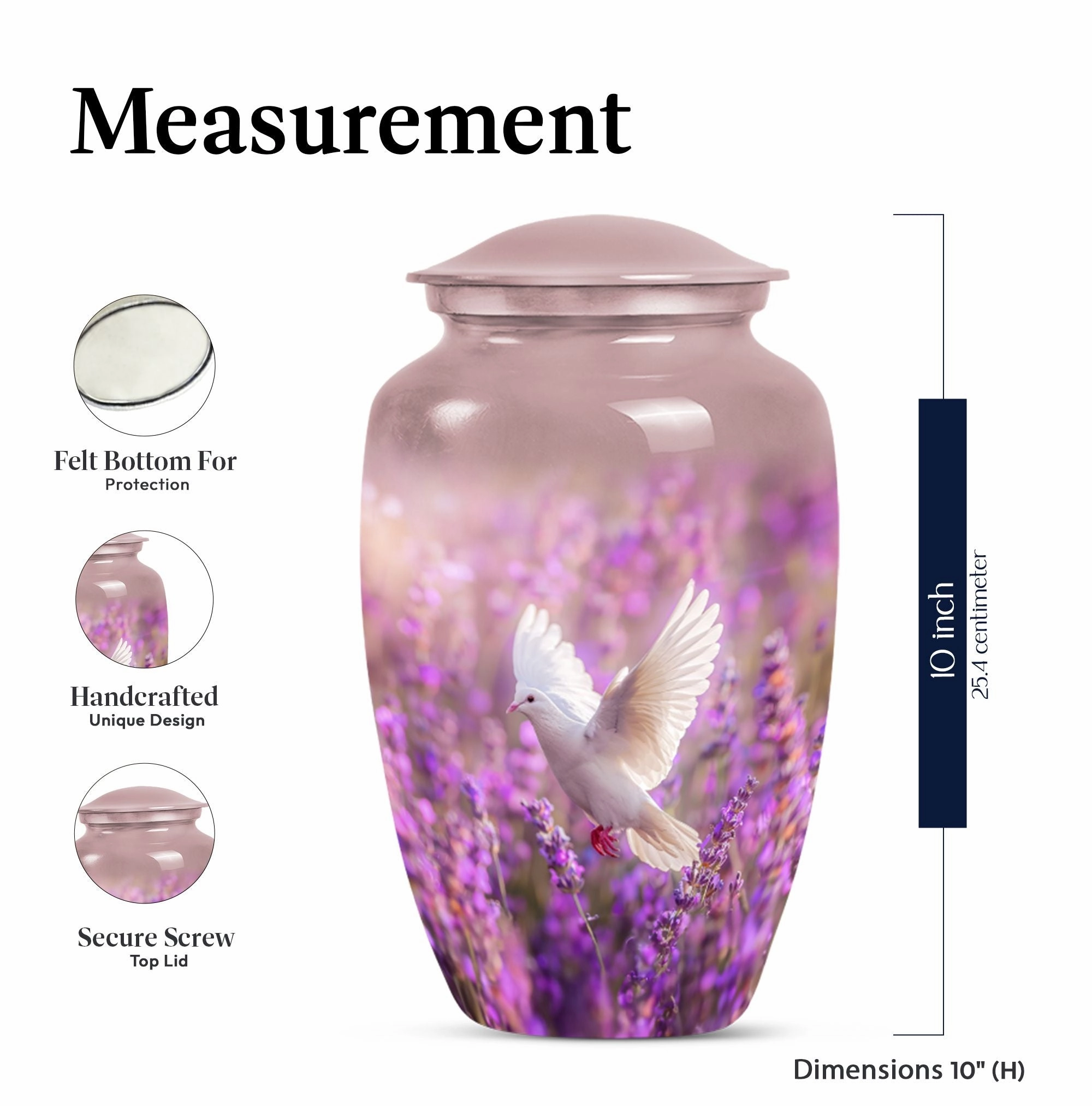 White Dove Memorial Urn on Purple Canvas for Majestic Women