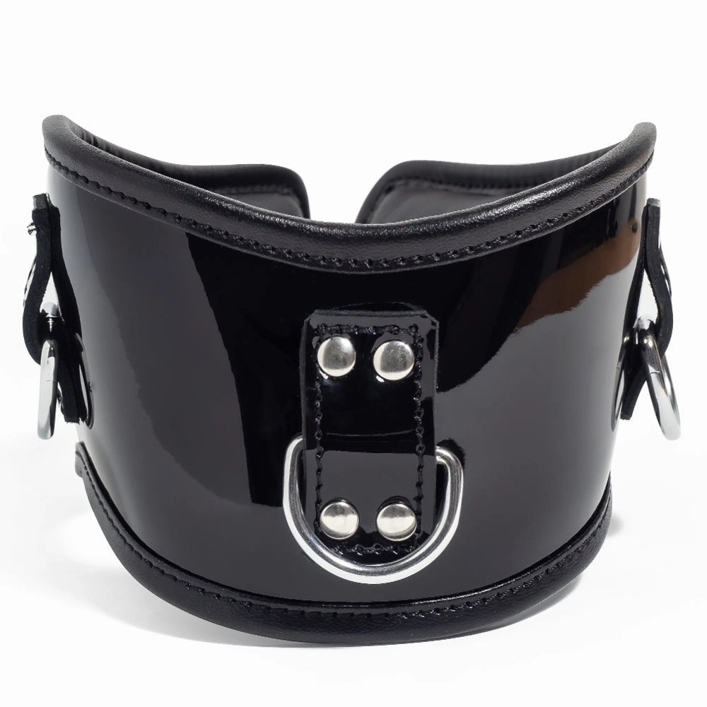 Zorba Lockable Padded Patent Leather Posture Collar